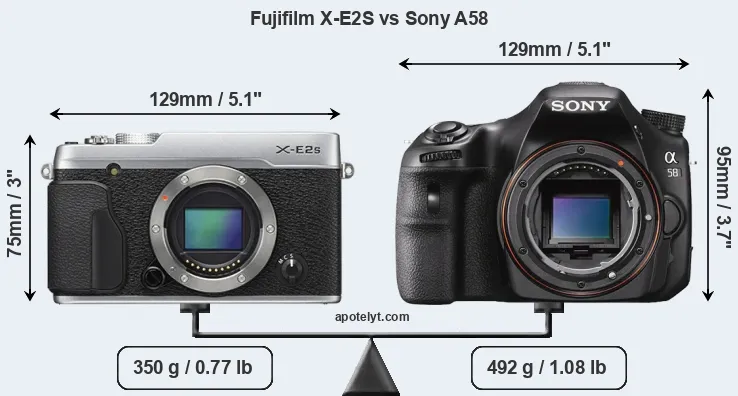 Size Fujifilm X-E2S vs Sony A58