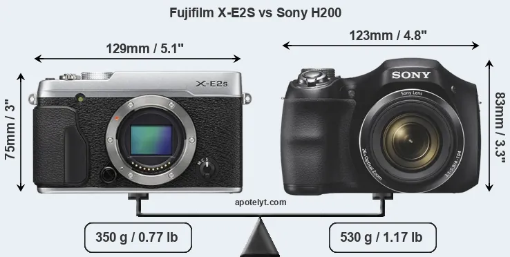 Size Fujifilm X-E2S vs Sony H200