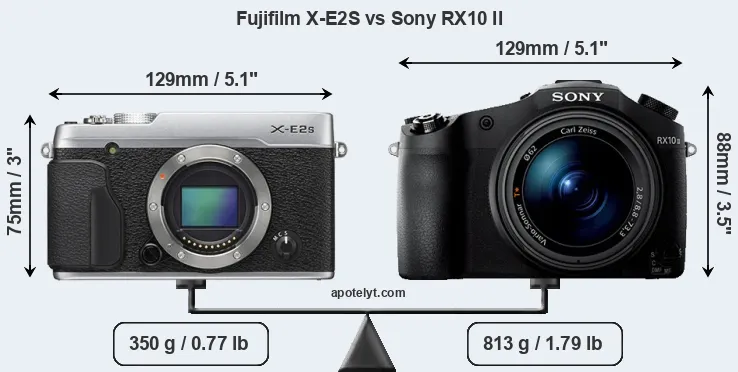 Size Fujifilm X-E2S vs Sony RX10 II