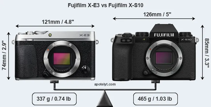 Size Fujifilm X-E3 vs Fujifilm X-S10