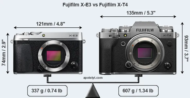 Size Fujifilm X-E3 vs Fujifilm X-T4
