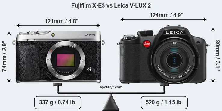 Size Fujifilm X-E3 vs Leica V-LUX 2