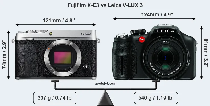 Size Fujifilm X-E3 vs Leica V-LUX 3
