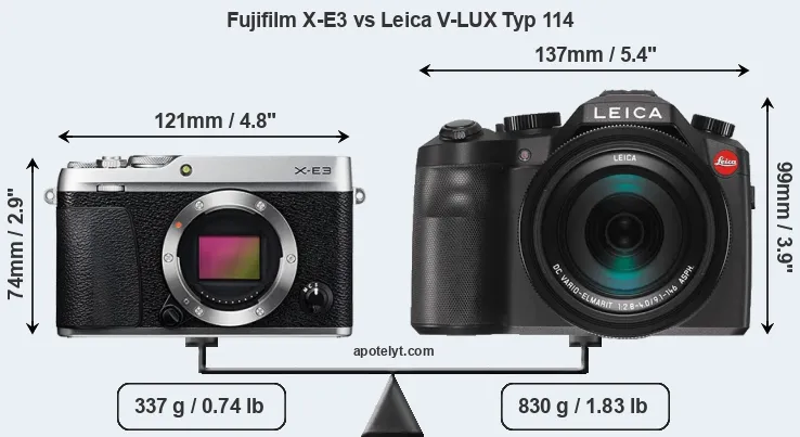 Size Fujifilm X-E3 vs Leica V-LUX Typ 114