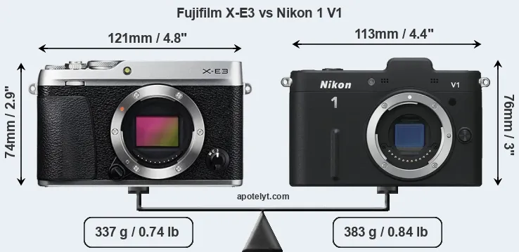 Size Fujifilm X-E3 vs Nikon 1 V1