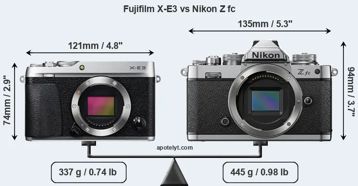 Size Fujifilm X-E3 vs Nikon Z fc