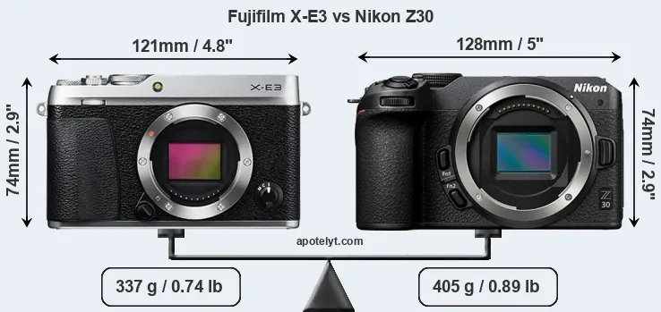 Size Fujifilm X-E3 vs Nikon Z30