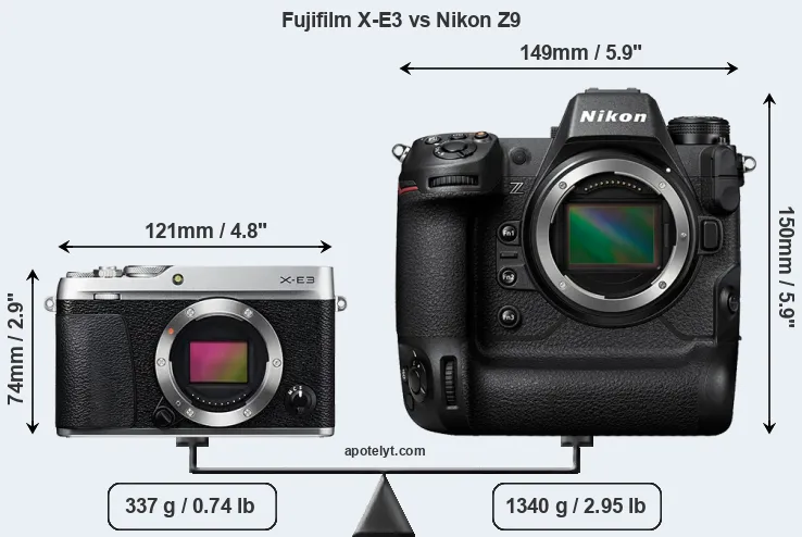 Size Fujifilm X-E3 vs Nikon Z9