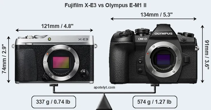 Size Fujifilm X-E3 vs Olympus E-M1 II