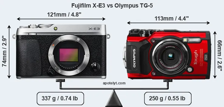 Size Fujifilm X-E3 vs Olympus TG-5