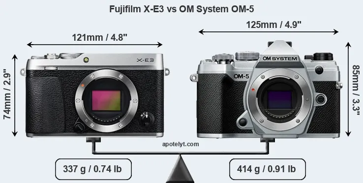 Size Fujifilm X-E3 vs OM System OM-5