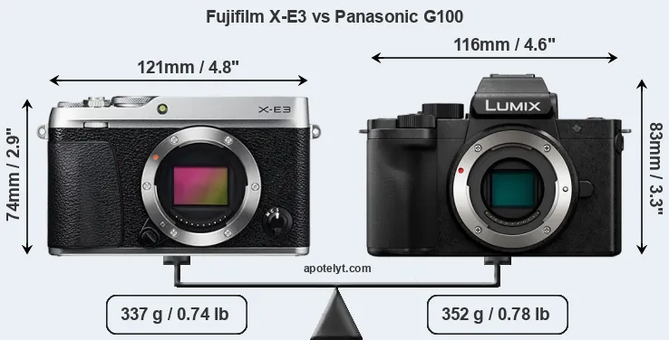 Size Fujifilm X-E3 vs Panasonic G100