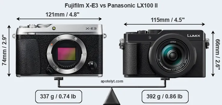 Size Fujifilm X-E3 vs Panasonic LX100 II