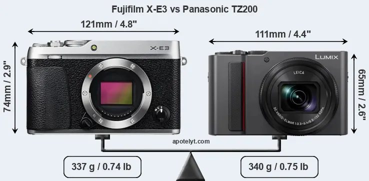 Size Fujifilm X-E3 vs Panasonic TZ200