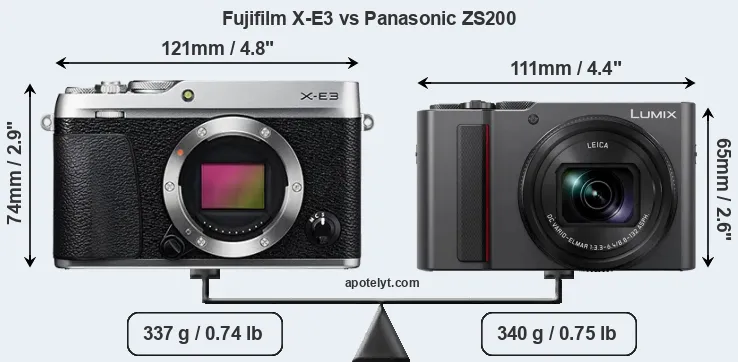 Size Fujifilm X-E3 vs Panasonic ZS200