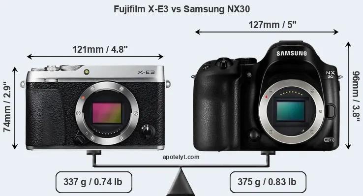 Size Fujifilm X-E3 vs Samsung NX30