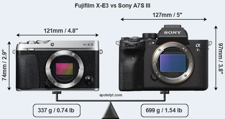 Size Fujifilm X-E3 vs Sony A7S III