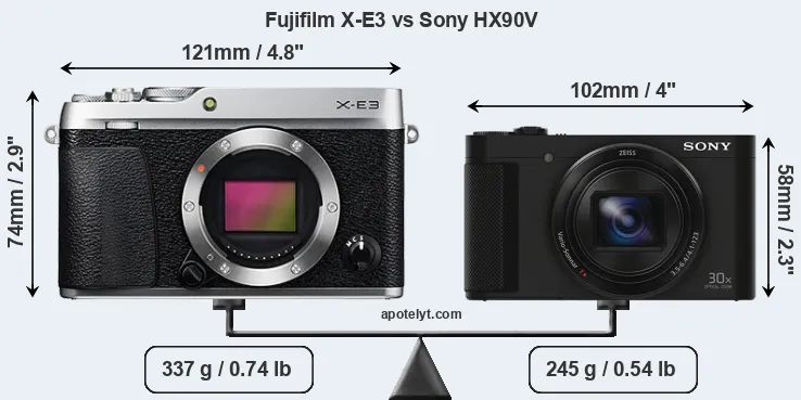 Size Fujifilm X-E3 vs Sony HX90V