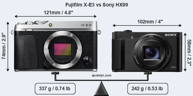 Size Fujifilm X-E3 vs Sony HX99