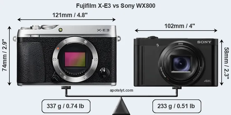 Size Fujifilm X-E3 vs Sony WX800