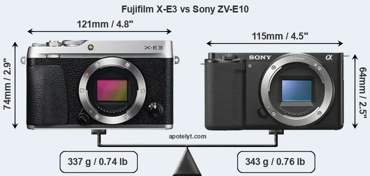 Size Fujifilm X-E3 vs Sony ZV-E10