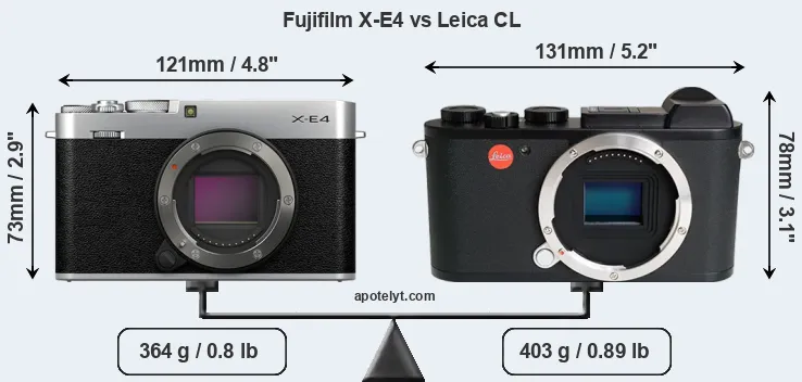Size Fujifilm X-E4 vs Leica CL