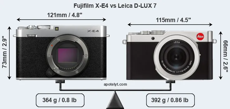 Size Fujifilm X-E4 vs Leica D-LUX 7