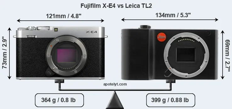 Size Fujifilm X-E4 vs Leica TL2