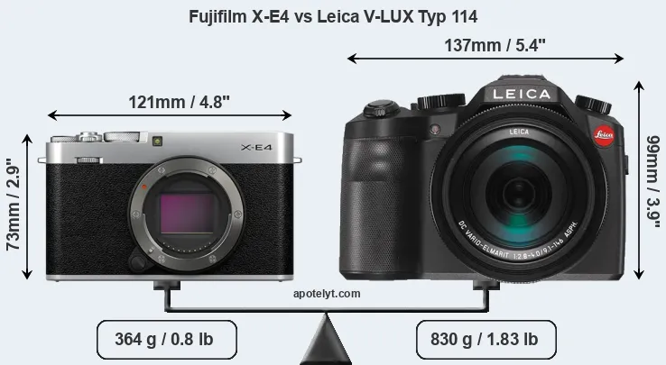 Size Fujifilm X-E4 vs Leica V-LUX Typ 114