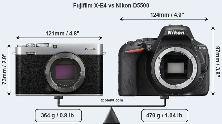 Size Fujifilm X-E4 vs Nikon D5500