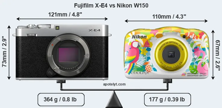 Size Fujifilm X-E4 vs Nikon W150
