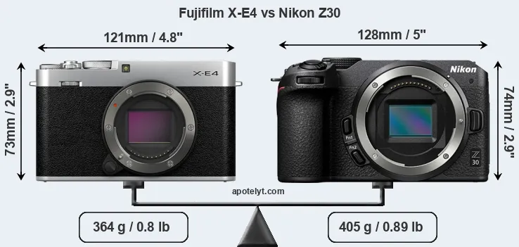 Size Fujifilm X-E4 vs Nikon Z30