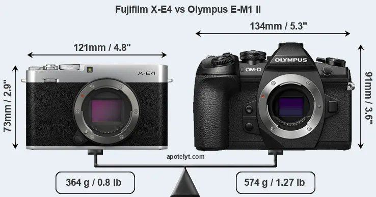 Size Fujifilm X-E4 vs Olympus E-M1 II
