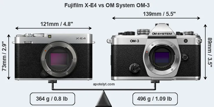 Size Fujifilm X-E4 vs OM System OM-3