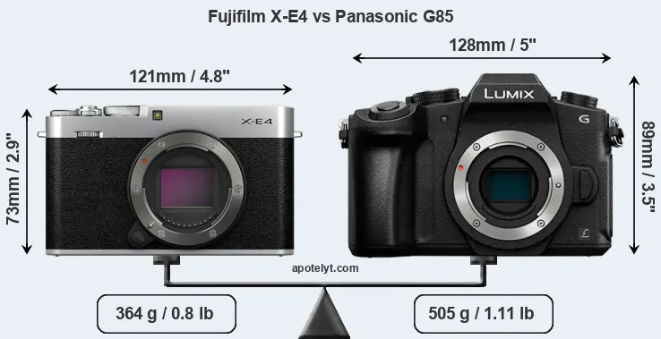Size Fujifilm X-E4 vs Panasonic G85