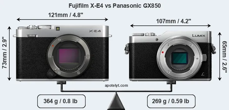 Size Fujifilm X-E4 vs Panasonic GX850