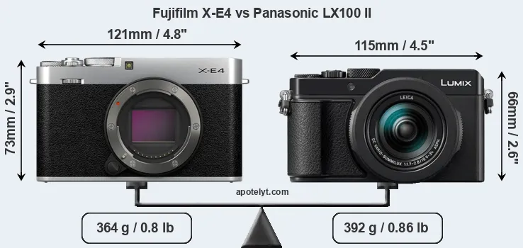 Size Fujifilm X-E4 vs Panasonic LX100 II