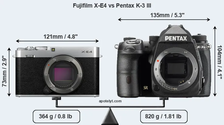 Size Fujifilm X-E4 vs Pentax K-3 III