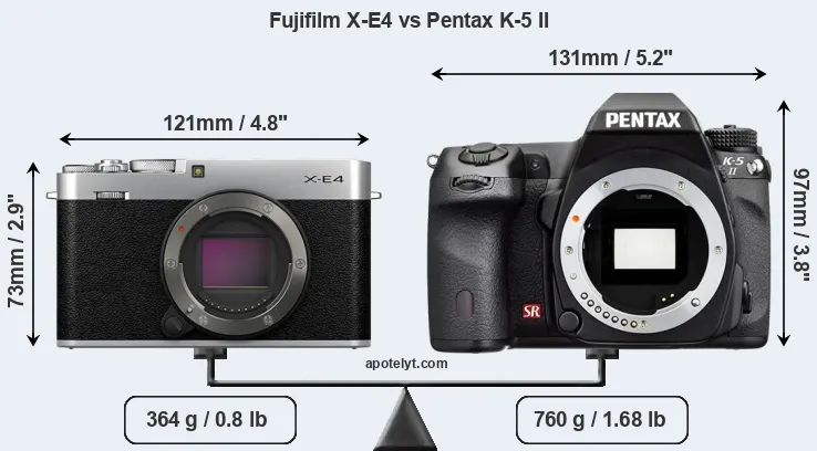 Size Fujifilm X-E4 vs Pentax K-5 II