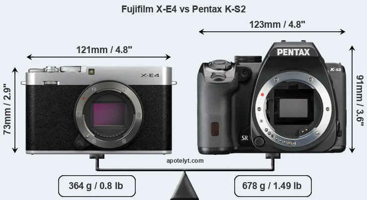 Size Fujifilm X-E4 vs Pentax K-S2