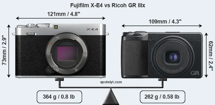 Size Fujifilm X-E4 vs Ricoh GR IIIx