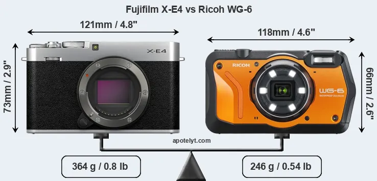 Size Fujifilm X-E4 vs Ricoh WG-6