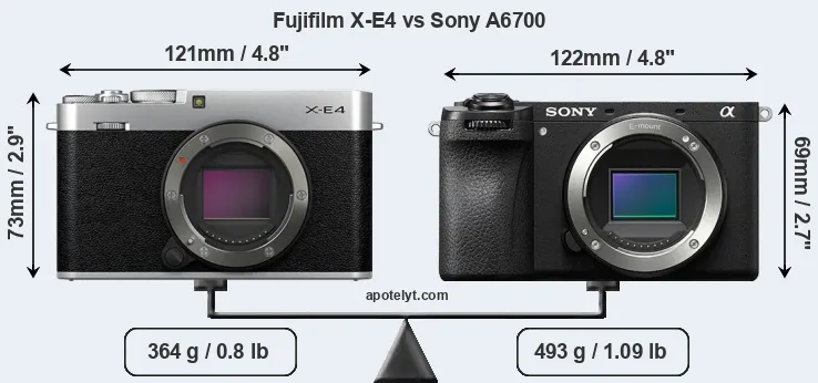 Size Fujifilm X-E4 vs Sony A6700
