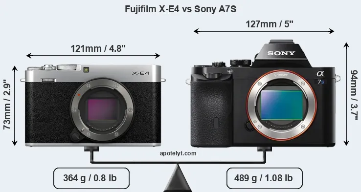 Size Fujifilm X-E4 vs Sony A7S