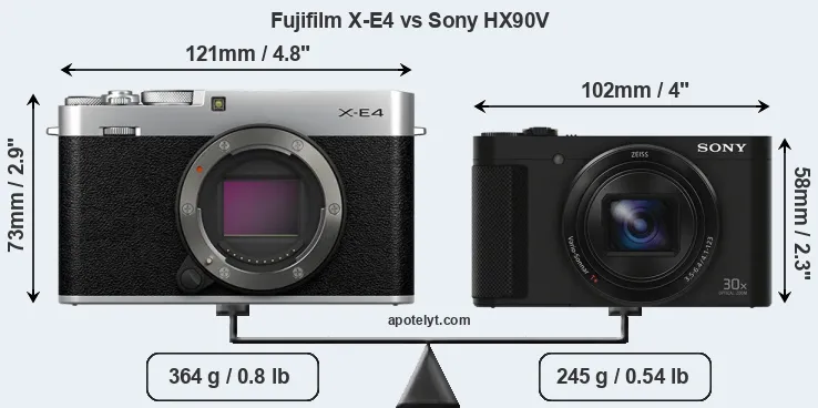 Size Fujifilm X-E4 vs Sony HX90V