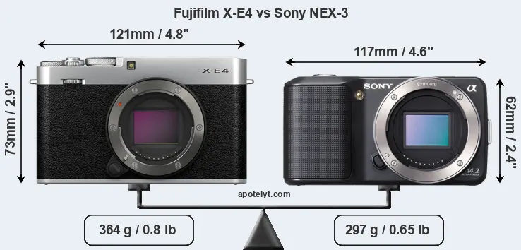 Size Fujifilm X-E4 vs Sony NEX-3