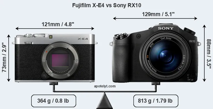 Size Fujifilm X-E4 vs Sony RX10