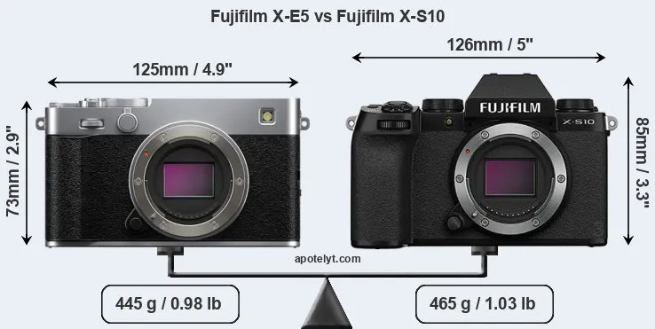 Size Fujifilm X-E5 vs Fujifilm X-S10