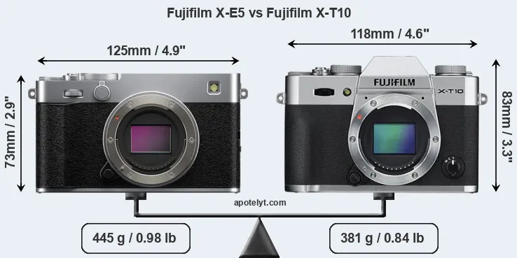 Size Fujifilm X-E5 vs Fujifilm X-T10