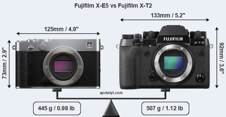 Size Fujifilm X-E5 vs Fujifilm X-T2
